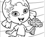 Coloriage Bubulle Guppies tenant un bouquet de fleurs