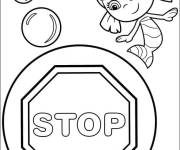 Coloriage Dona devant la signe de stop