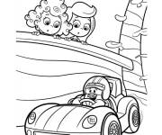 Coloriage Les Guppy regardent la course de voiture