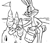 Coloriage Bugs Bunny construit un chateau de sable