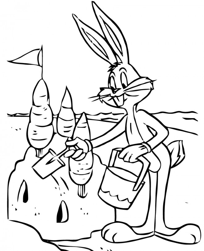 Coloriage et dessins gratuits Bugs Bunny construit un chateau de sable à imprimer