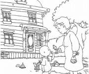 Coloriage Caillou avec sa m&egrave;re 