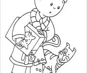 Coloriage Caillou donne &agrave; manger &agrave; Gilbert