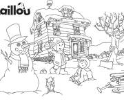 Coloriage Caillou et Mousseline joue pendant l'hiver