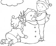 Coloriage Caillou et sa soeur construit l'homme de neig