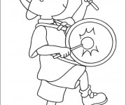 Coloriage Caillou frappe le tambour