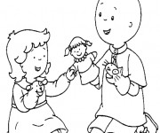 Coloriage Caillou joue avec sa soeur