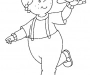 Coloriage Caillou joue avec son avion