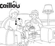 Coloriage La famille caillou dans le salon