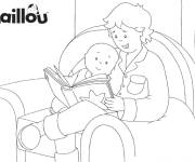 Coloriage Papa lit un roman &agrave; Caillou
