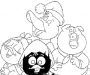 Coloriage Calimero entour&eacute; par ses amis