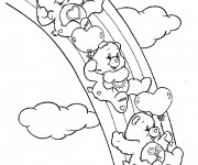 Coloriage et dessins gratuit Bisounours glissent sur l'arc en ciel à imprimer