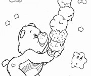 Coloriage Bisounours mange de la glace