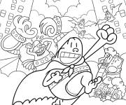 Coloriage Le combat de Capitaine Bobette dans la cit&eacute;