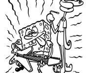 Coloriage Carlo le calamar est Bob l'&eacute;ponge en bande de musique