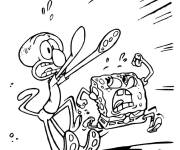 Coloriage Carlo le calamar et Bob l'&eacute;ponge s'enfuient