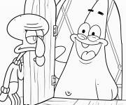 Coloriage Carlo le calamar re&ccedil;oit Patrick l'&eacute;toile chez lui