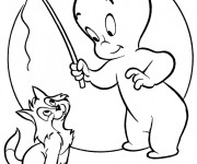 Coloriage Casper joue avec son chat