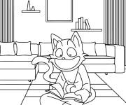 Coloriage CatNap en lisant &agrave; la maison