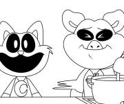 Coloriage et dessins gratuit CatNap et PickyPiggy &agrave; la cuisine à imprimer
