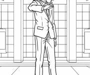 Coloriage Aki, l'homme &agrave; la tron&ccedil;onneuse invoquant Kon