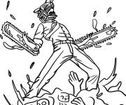 Coloriage Chainsaw Man contre les hordes de d&eacute;mons