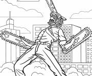 Coloriage Chainsaw Man dans la ville