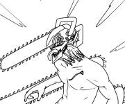 Coloriage Chainsaw Man et la bataille contre le d&eacute;mon