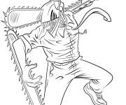 Coloriage Chainsaw Man pret &agrave; combattre les diables