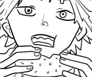 Coloriage Denji en mangeant un burger