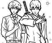 Coloriage L'&eacute;quipe de Denji et Aki de Chainsaw Man