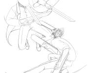 Coloriage Le combat de Katana Man conte le d&eacute;mon Chainsaw