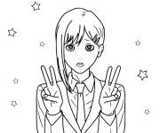 Coloriage Makima de Chainsaw Man parmi les &eacute;toiles