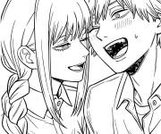 Coloriage Makima, Denji en rigolant