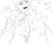 Coloriage Makima s'amuse avec les chiens