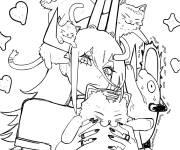 Coloriage Power de Chainsaw Man avec ses animaux mignons