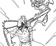 Coloriage Power et Denji en courant vers les d&eacute;mons