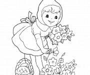 Coloriage Chaperon Rouge ceuille des fleurs