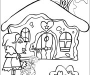 Coloriage et dessins gratuit Chaperon Rouge devant la maison de sa grand mère à imprimer