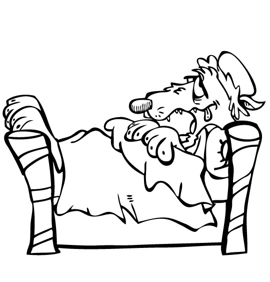 Coloriage Chaperon Rouge le loup malade dessin gratuit à imprimer
