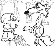 Coloriage Chaperon Rouge parle avec le loup