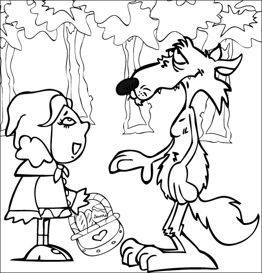 Coloriage et dessins gratuits Chaperon Rouge parle avec le loup à imprimer