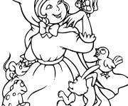 Coloriage et dessins gratuit Chaperon Rouge s'amuse avec les animaux à imprimer