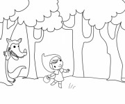 Coloriage et dessins gratuit Chaperon Rouge se promène à imprimer