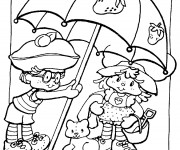 Coloriage Charlotte de fraise sous la parapluie