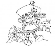 Coloriage Charlotte et g&acirc;teaux dans le champ