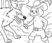 Coloriage Bataille du loup contre le chat bott&eacute;