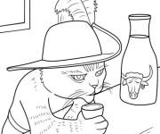 Coloriage Chat Bott&eacute; boit du lait au bar