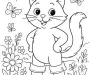 Coloriage Chat bott&eacute; dans la nature