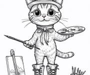 Coloriage Chat bott&eacute; en mode artiste